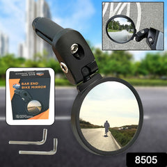Close-up of convex rotating bike mirror surface