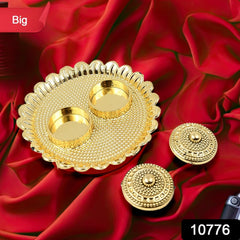 Round Puja Thali with multiple Kumkum compartments
