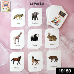 Collection of vibrant animal flash cards spread out