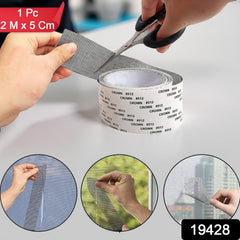 Repair tape applied on window screen