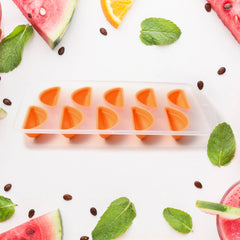 Multiple silicone fruit ice cubes in tray