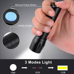 Mini LED torch showing side COB lantern