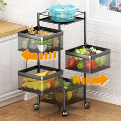 Kitchen trolley filled with fruits and vegetables on wheels