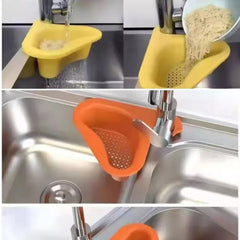 Sink strainer shaped like a swan placed in a kitchen sink
