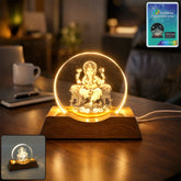 3D Lord Ganesha Acrylic LED Night Lamp with Wooden Base
