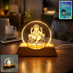 3D Lord Ganesha Acrylic LED Night Lamp with Wooden Base