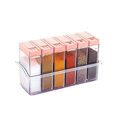 Multicolored plastic spice jars set of six