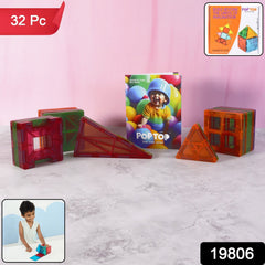 Child playing with magnetic tile designs