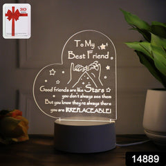 Heart Shape 3D LED Acrylic Night Lamp (1 Pc)