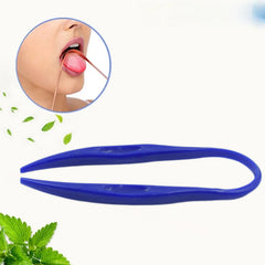 Close-up of the tongue cleaner scraping tongue surface