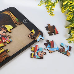 Children assembling mini jigsaw puzzle
