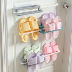 Shoe rack folded flat against wall