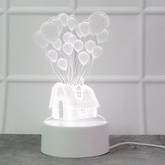3D Illusion LED Night Lamp with House and Balloons Design