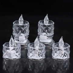 Transparent LED tea lights casting a soft, safe light for any occasion.