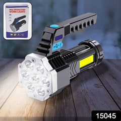 Rechargeable COB side light flashlight showing brightness modes
