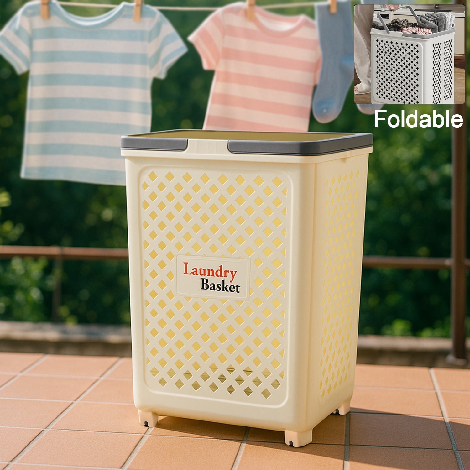 DeoDap Large Foldable Laundry Basket Wheels - main