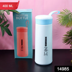 Thermal style blue and white plastic water bottle