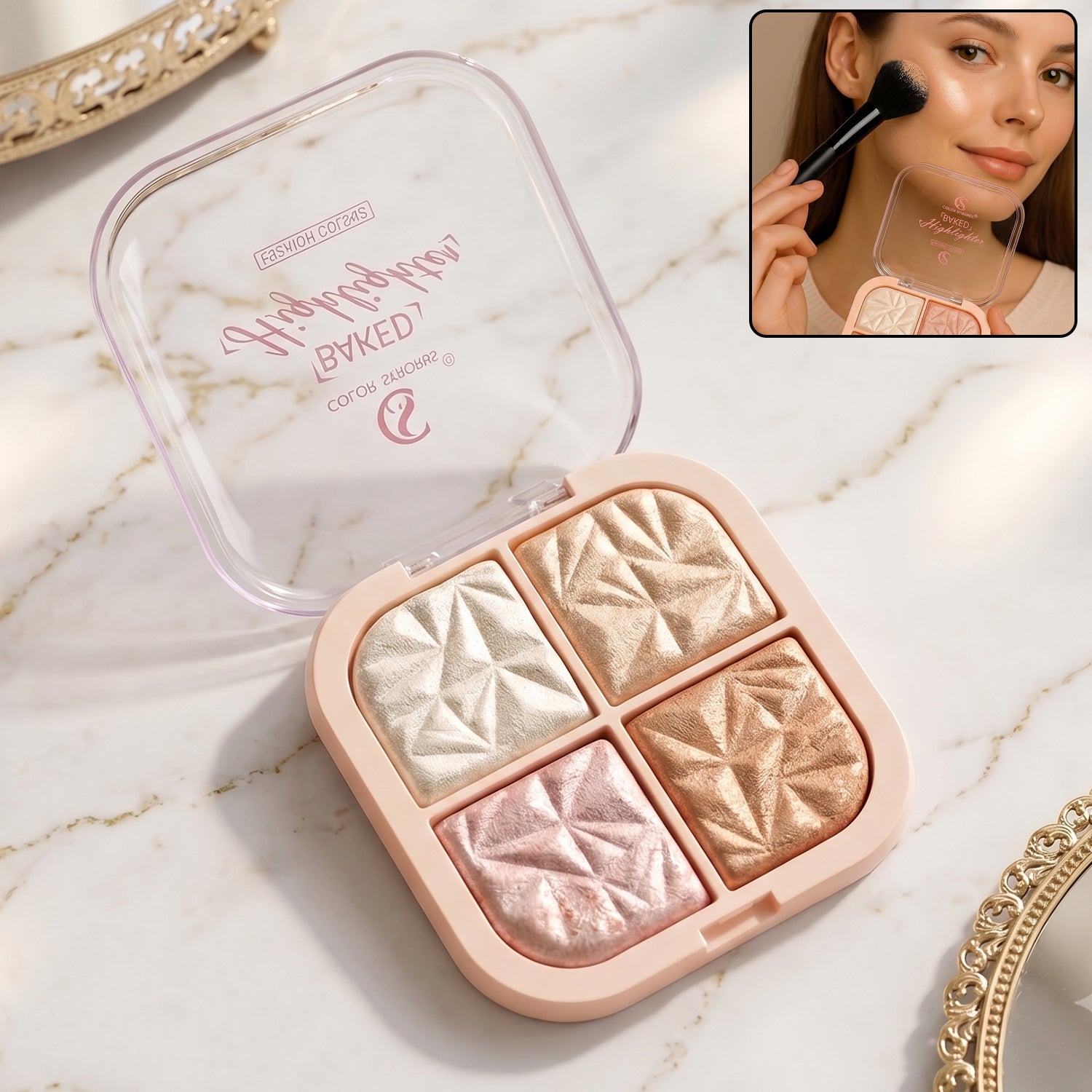 4 in 1 baked highlighter blusher palette