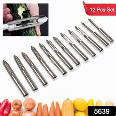 Close-up of stainless steel peeler blade and ergonomic handle