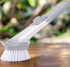 Automatic liquid dispenser dish cleaning brush with scraper