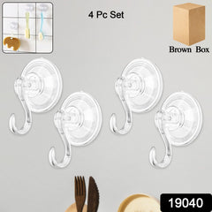 Set of 4 transparent suction cup hooks for wall or glass
