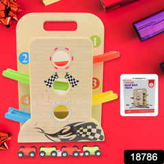 Mini Zoom racetrack with zigzag wooden ramps and cars