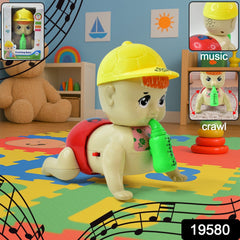 Interactive battery-driven crawling baby figure with bottle