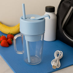 2-in-1 Portable USB Rechargeable Juicer & Crusher with Handle and Straw