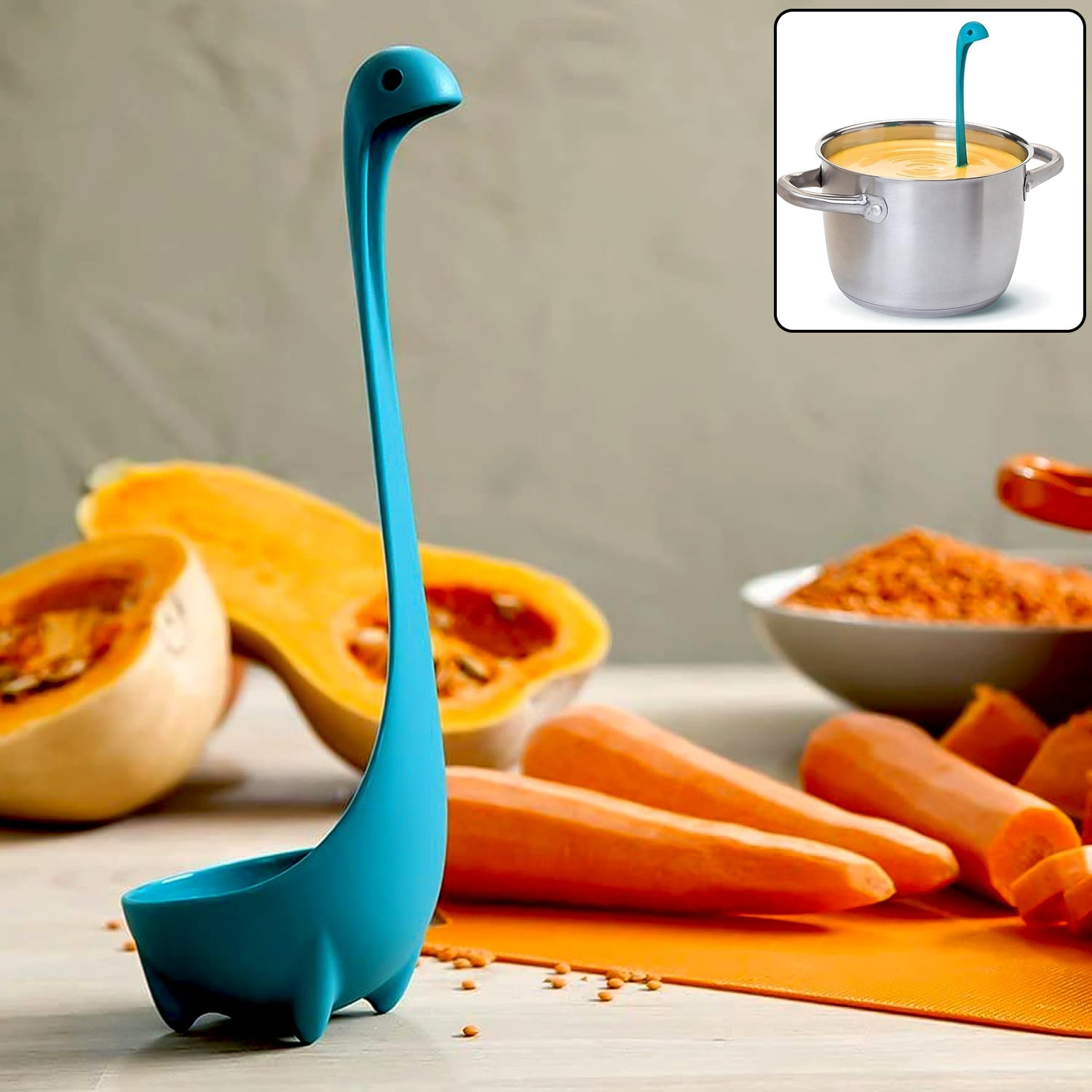Multifunctional silicone soup strainer spoon with long handle