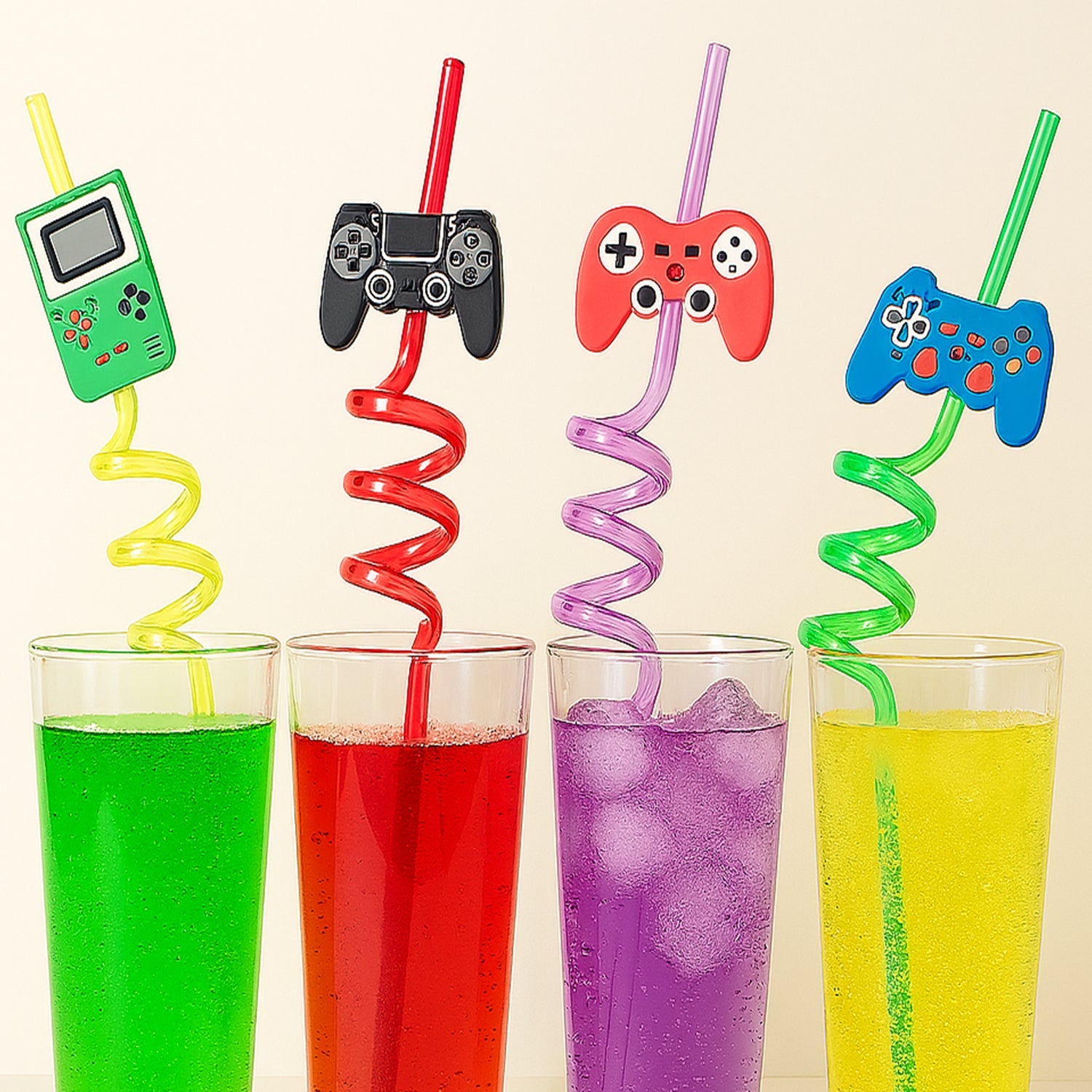 Set of 4 reusable plastic truck design drinking straws