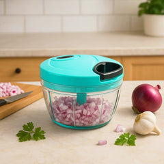 Handy mini vegetable chopper with transparent bowl & red lid