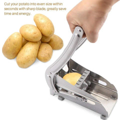 Top view of cutter machine with sliced potatoes