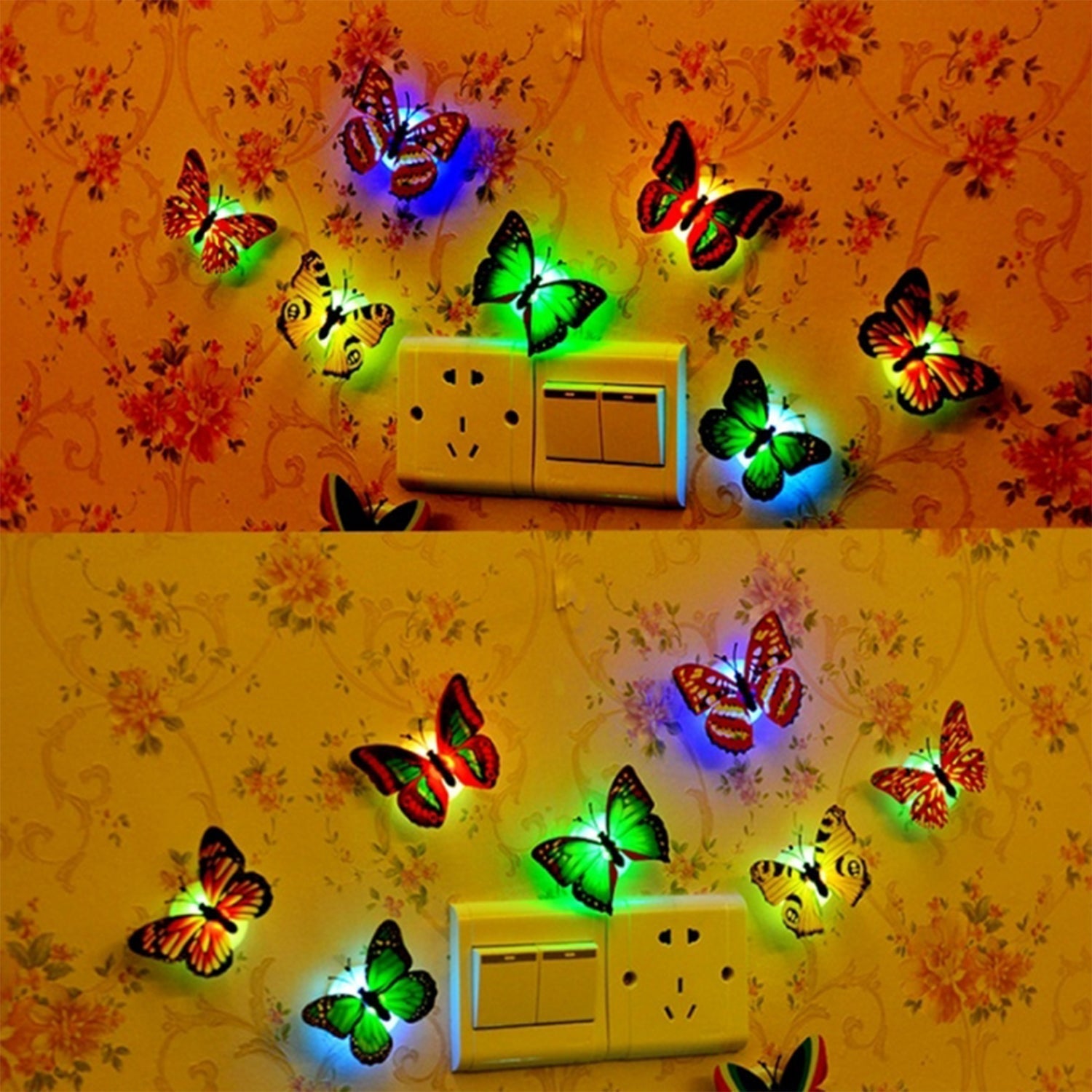 Butterfly 3D Illusion Night Lamp glowing with multicolor LED light