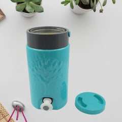 Side view of insulated water jug with tap