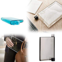 Flat slim portable water bottle with leak-proof lid