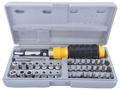 Close-up of 41-piece socket and screwdriver tool kit