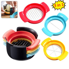 Egg cutter slicing soft fruits like strawberries and banana