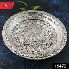 Elegant silver look plastic pooja thali for rituals
