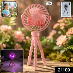 Compact mini fan with LED light for personal use