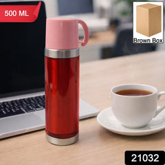 Stainless steel travel flask mug with handle lid