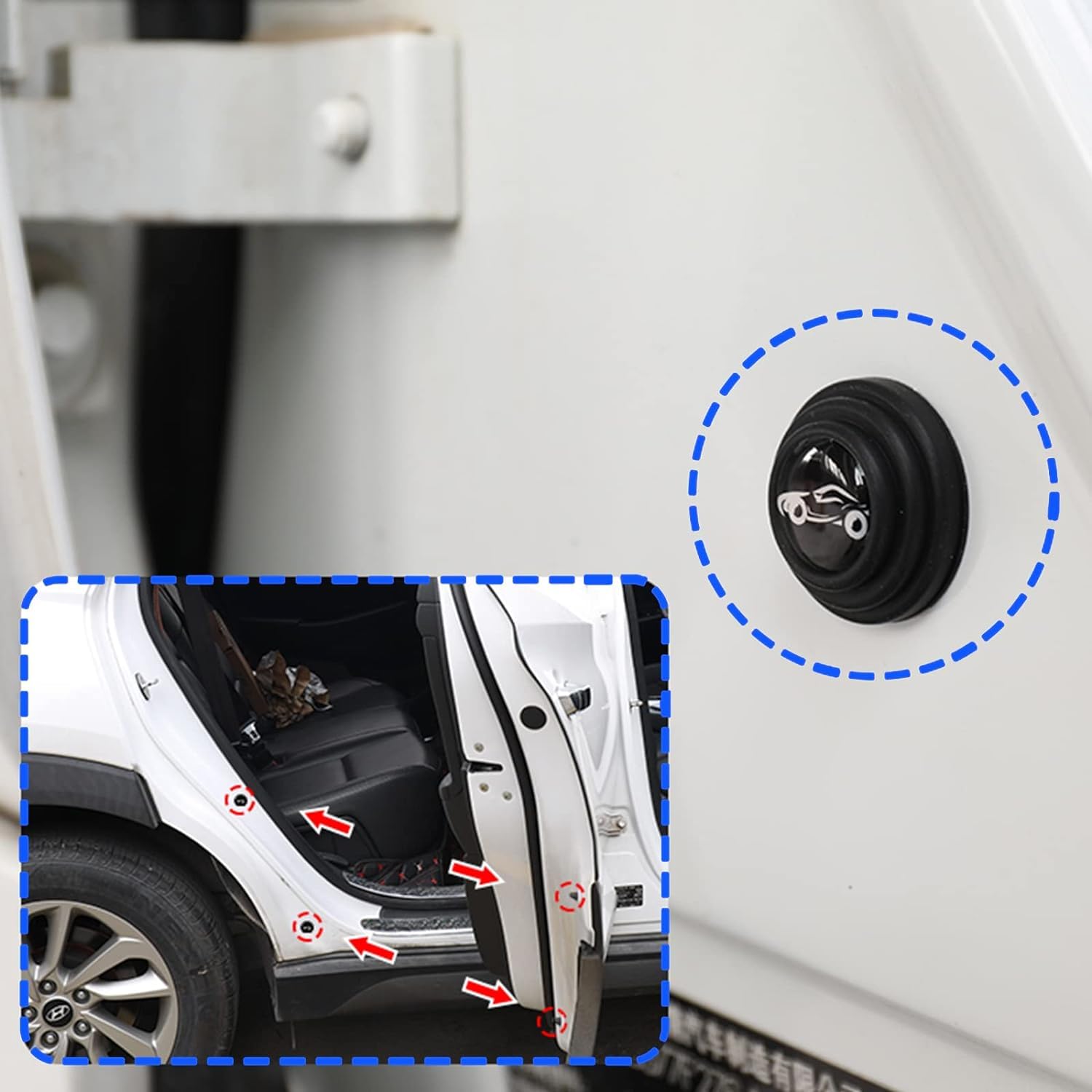 Car door shock absorber protection sticker installed on door edge