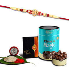 (K1_282_CM) Rakhi Combo with Chocolate Magic, Rakhi for brother with gift, chocolate gift pack, rakhi with Chocolate Gift Hemper, Fancy Rakhis for men, Set of 1 Rakhi