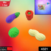 Colorful 4-piece mini fruit & vegetable erasers for kids