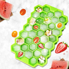 Close up of ice cubes in silicone tray