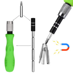Screwdriver handle with bit inserted and flexible rod