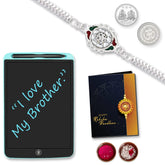 (K1_G9_1360) Multicolor Rakhi/Bracelet with LCD Writing Pad/Tablet |Rakhi + Tablet | kids silver Rakhi | Rakhi for brother with gift kids | gifts for Little brother | bracelet for brother |