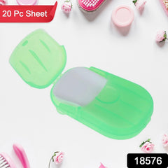 Mini box containing dissolvable travel paper soap sheets