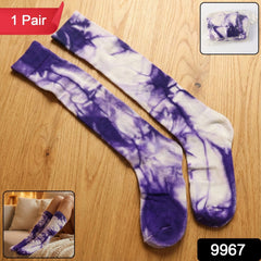 Purple & White Tie-Dye Long Socks (1 Pair)