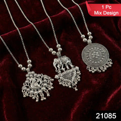 Oxidised Silver Finish Traditional Pendant Necklace – Mix Design (1 Pc)