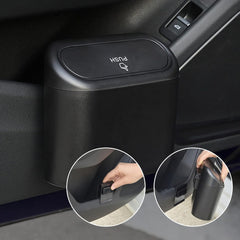Auto-rebound lid on mini car trash can hanging inside car